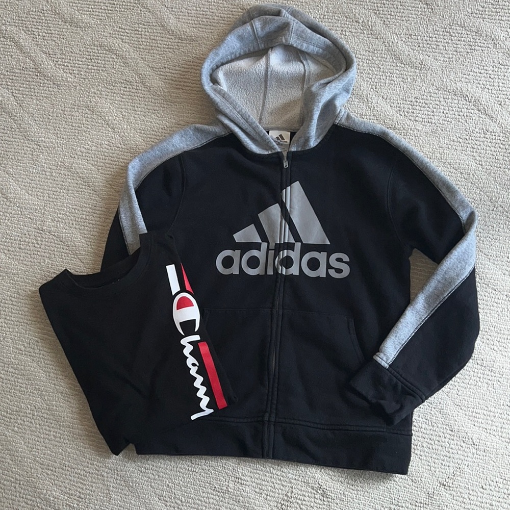 Boys adidas hoodie/ champion shirt